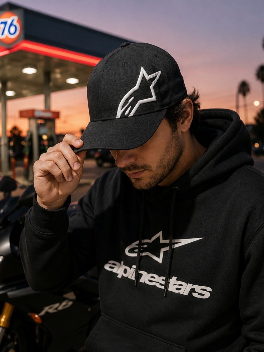 Alpinestars Black Flexfit Hat L/XL Moto Racing Streetwear Cap